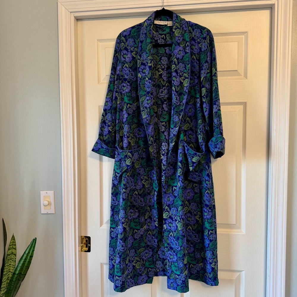 Floral Blue and Green Women's Robe